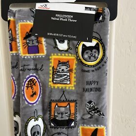 Way To Celebrate Framed Halloween Characters Velvet Plush Throw 50inch X 60inch New