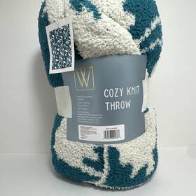 Wayland Square 347535 Cozy Knit Throw Blanket 50x60 Teal/white Polyester Floral