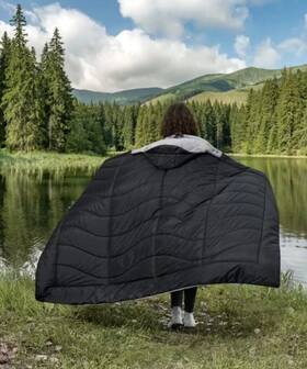 1796204 Weatherproof Vintage Reverse Soft Summit Hooded Outdoor Blanket Black 54 Inch X72