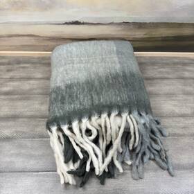 5130546 West Elm Faux Mohair Framed Ombre Throw Blanket Graphite Gray Multi Nwot