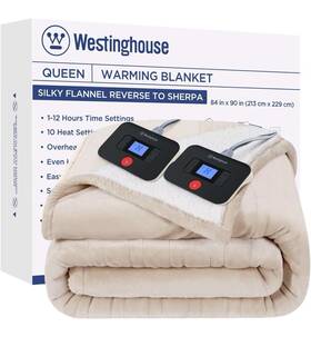 Westinghouse 810045674759 Heated Blanket Queen Size Soft Flannel To Sherpa Electric