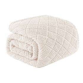 Wf-nc9090-wt Whale Flotilla Fuzzy Fleece Queen Size Blanket For Bed Soft Fluffy Jacquard Waffle Blankets