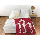 " White 70 Coral Red Nautical Nonsense Throw Seahorses 725734812018 52