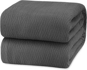 White Classic 445029922927 Queen Size Cotton Blanket Soft Waffle Design 90x90 Inches Dark Grey