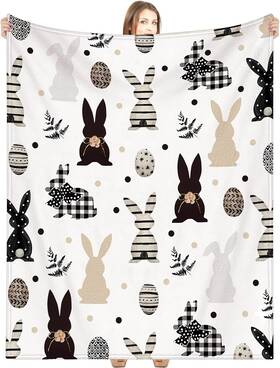 Yqq0433 Windkream Easter Bunny Home Decor Watercolor Rabbits Blanket Flannel Multicolor
