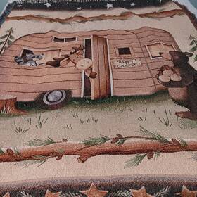 Woodland 190941325246 Woodsy Retro Camper Tapestry Throw Blanket Raccoon Moose Bear 49x 56-inch Gift