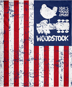 Psws0009bl Woodstock Blanket 3 Days Of Peace And Music America Flag Fleece Throw