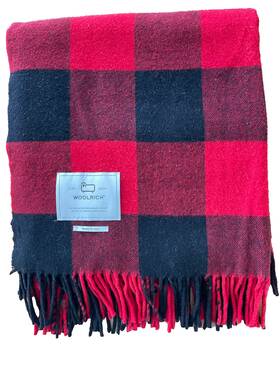 Woolrich 057275745718 Red Buffalo Plaid Wool Blanket Fringe Stadium Throw 60 X 54 Italy Nwt