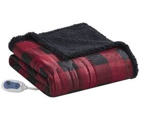 80725503 Woolrich 60 Inch X70 Electric Plush Berber Throw Blanket Red Black Plaid