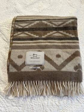 Cfwoac0330msut3940 Woolrich Nwt Milky Cream Brown Tan Aztec Fringe Wool Throw Blanket Made In Italy
