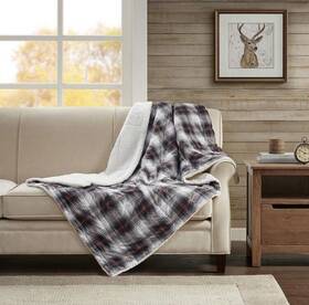 Wr50-1627 Woolrich Print Soft Spun Down Alternative Throw Cozy Black Gray Red Wr501627 New