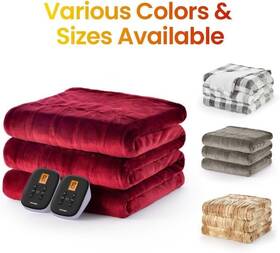 3rwtyhrejhw Woomer Red Faux Fur Electric Heated Blanket 90x84 Queen Size Dual Control Washable Warm