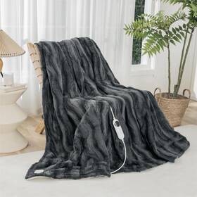 Woomer 973497696381 Heated Blanket Electric Throw Faux-fur Lined With Polar Fleece