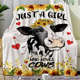 Wyuyuk 689358569041 Cow Balnket Sunflower Soft Cozy Flannel Throw Blanket Just A Girl Who Loves