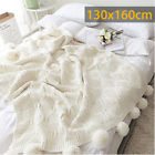 Xub810631 Cream Pom Plush Throw Knitted Blanket Luxuy Home 6091693353935