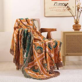 Y-plwomen 647349353666 Orange Boho Throw Blanket 100% Cotton Bohemian For Couch Bed Sofa R