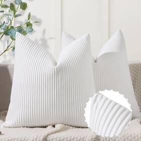 Yc-p23a113 Ycoll White Pillow Covers 20x20 Set Of 2 Velvet Striped Pattern - Soft Throw