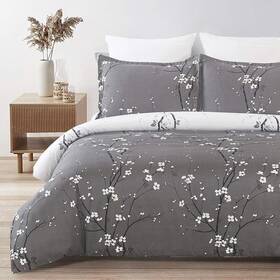 Yepins 664918909963 Soft Brushed Microfiber Duvet Cover Set With Zipper King Grey And White