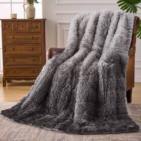 Yescool 732262974279 Faux Fur Weighted Blanket For Adults 15 Lbs 60 Inch X 80 Grey Fuzzy Cozy Sher
