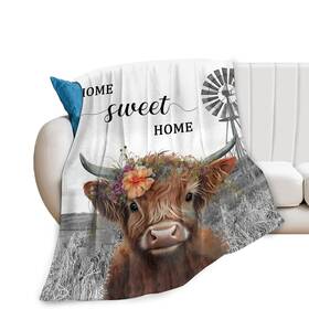 Yibuda 793987974466 Highland Cow Blanket Soft Cozy Farmhouse Cattle Fleece Plush Decor Throw