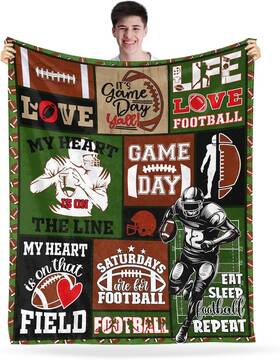 Hfdk-tsji001 Yirasnezy Football Blanket Gifts For Boys Men Sports Footballs Flannel Fleece Bla