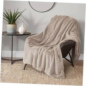 Lbw022306 Ymf Carpets Inc. Solid Rabbit Mink Faux Fur Throw Blanket Plush 50 Inch X70 Tan