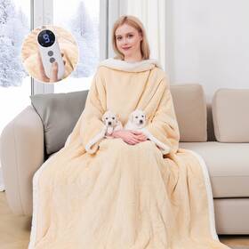 Owf-hb5060a Yokimisu Wearable Heated Blanket With Sleeves Electric Robe Foot Pockets