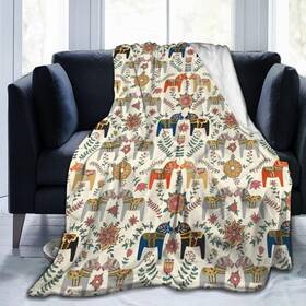 Mtd1219 Yomko Swedish Dala Horses Throw Blanket Soft Fleece Men Women Gift For Kids