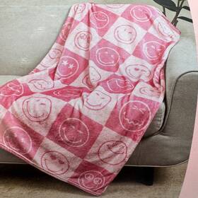 Yoobi 438051043066 Smileyworld Pink Throw Blanket 50x60 Plush Smiley Face New