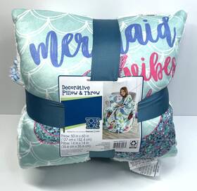 Your Zone 784857840971 Matching Mermaid Pillow And Throw Blanket 50 Inch X 60