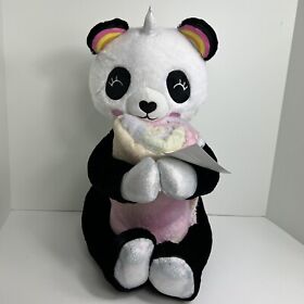 Your Zone Huggable Plush Panda Bear And Throw Set Blanket 50x60 Pastel Rainbow