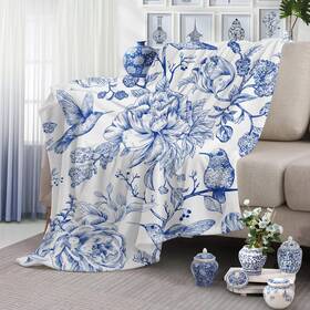 Flrjh-bl-60 Yuboo Zs-bk--flrjh-bl-60 50 Blue White Spring Floral Throw Blanket Chinoiserie French Country Gi