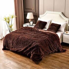 X104 Yusoki 754422441278 Brown King Faux Fur Winter Blanket 2 Layers 90 Inch Without Pillows Big Soft