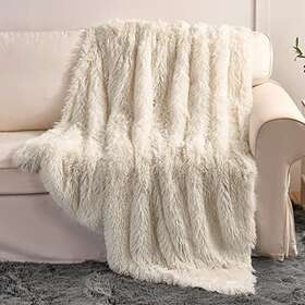 Yusoki 754422879675 Cream White Faux Fur Throw Blanket 2 Layers 50 Inch X 60 Cozy Plush Fluffy Blank