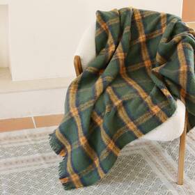 Ks-002 Zonli Green Plaid Throw Blanket 50x60 Tassel Soft Lightweight For Couch Bed Sofa Decor