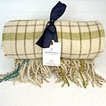 Plaid Throw Blanket Beige Brown Green W/ Fringe 60 X 50 Hearth & Hand Nwt. Fixed Price $29.99.