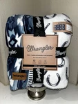 Nwt Wrangler Queen Size Blue Aztec Horseshoe Design Reversible Blanket X 90". Fixed Price $89.00.
