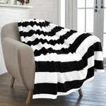 Black And White Striped Printed Soft Fleece Throw Blanket For Coach Sofa Bed. Fixed Price $19.99.