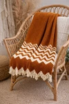 Vintage 80S Hand Crocheted Chevron Afghan Throw Rust Cream Fringe Boho 55X52. Fixed Price $30.00.