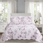 Embossed Pinsonic Bedspread Coverlet Printed Quilt Set Modern Purple Leaves Pink. Fixed Price $68.99.