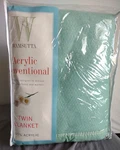 Wamsutta Acrylic Conventional Blanket Sage Green Satin Trim Twin Size 60"X90". Fixed Price $65.99.