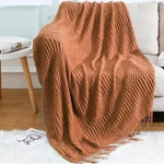 Versatile Acrylic Knit Throw Blanket With Piping Fringe - Home Decor Accent. Fixed Price $14.00.