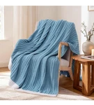 Wrensonge Striped Blanket, Blue Soft Cozy Fluffy Warm Hand Made Throw.... Fixed Price $15.50.