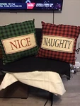Mainstay Throw Christmas Naughty & Nice Decorative Pillows. Fixed Price $9.00.