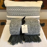 Hearth & Hand With Magnolia Soft Sour Cream/green Fringe Throw Blanket Pillow. Fixed Price $65.00.