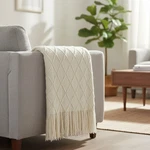 Textured Modern Beige Throw Blanket 50X60 - Soft Acrylic For All Seasons. Fixed Price $32.29.