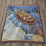Sea Turtle Afghan Throw Colorful Blanket Beach Ocean Honu Tortoise 33X62. Fixed Price $32.99.