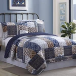 Laura Twin Quilt Set: 100% Cotton, 2-PIECE Reversible Printed Design, Navy/rust. Fixed Price $68.20.