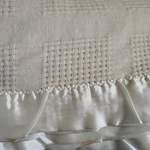 Faribo Faribault Woolen Mill Co Pure Blanket Cream Satin Trim 62X84 Usa. Fixed Price $42.89.