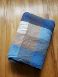Full Size Bean Virgin Wool Blanket Blue & Brown Checker Plaid. Fixed Price $135.00.